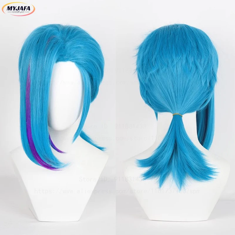 New Jinx Cosplay Wig Arcane Season 2 Short Blue Heat Resistant Synthetic Hair Pigtail Anime LOL Role Play Wigs + Wig Cap