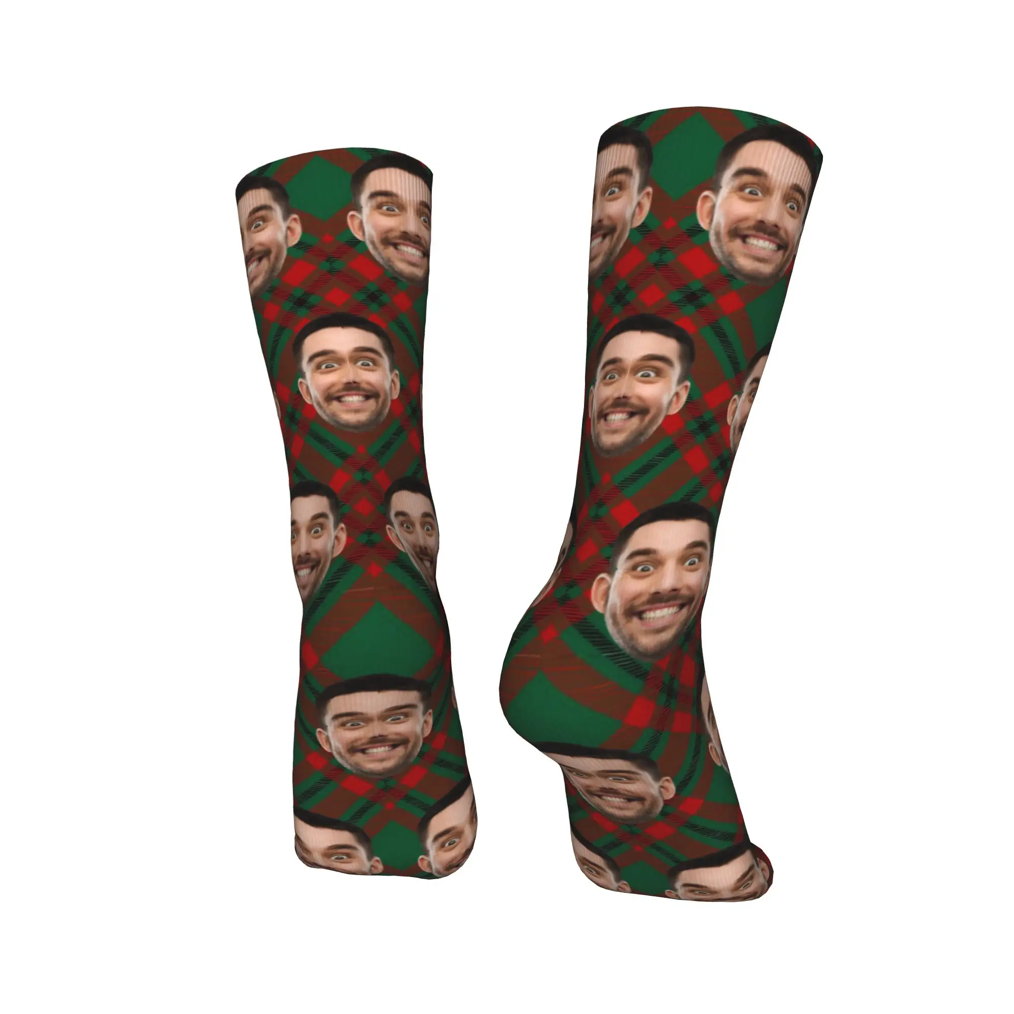 Calzini regalo di Natale personalizzati Viso personalizzato Elementi natalizi Stelle Luci rosse Unico per la famiglia di coppie di amici