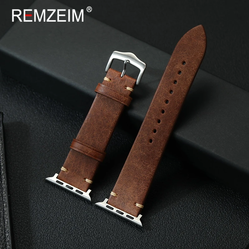 Retro Calfskin Leather Watch Strap for Apple Watch 1-10 SE Ultra 2 Smartwatch Band for Iwatch 49/46/45/44/42/41/40/38mm Belt