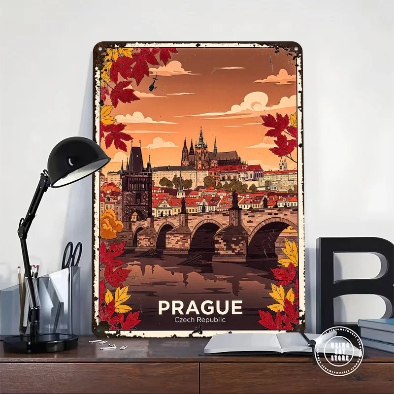 Prague Travel Printed Poster Customized Wall Art Retro Vintage Metal Tin Signs for Home Decor Room Decoration Garage Accessories