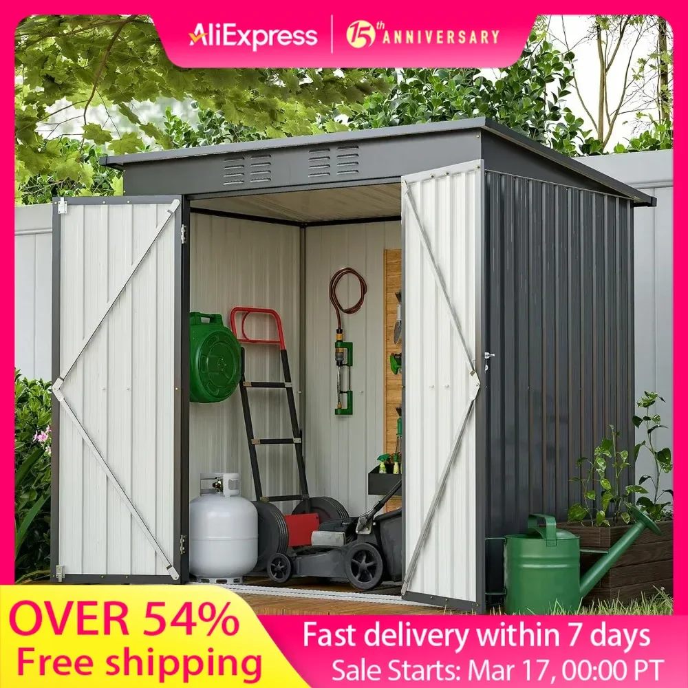 6 x 4 ft Outdoor Storage Shed with 2 Double Hinged Door & Floor Base, All Weather Tool Shed Lockable Garden Shed Storage Room