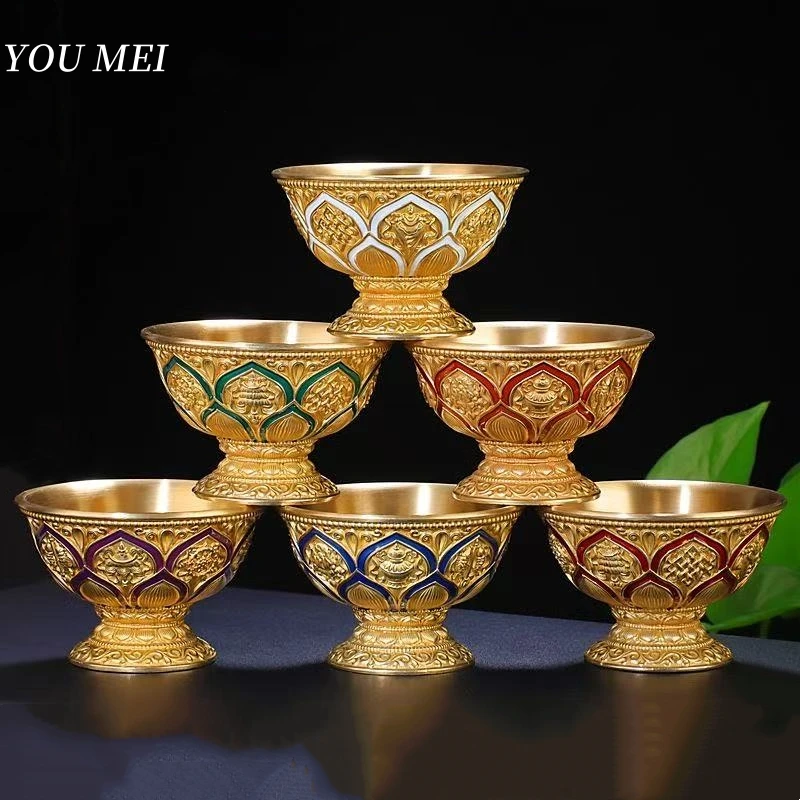 

Buddhism Altars Bowl,Engraving Exquisite Flower Texture 8cm Copper Bowl,Tibetan Golden Edge Holy Cup Buddhist Religious Item