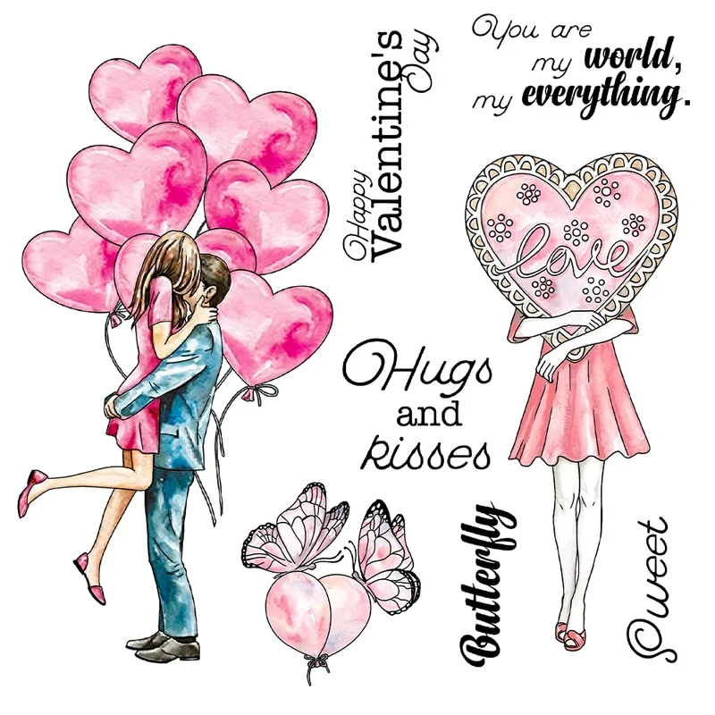 

Love Valnetine's Day Couple Cutting Dies Clear Stamp DIY Scrapbooking Metal Dies Silicone Stamp For Cards Albums