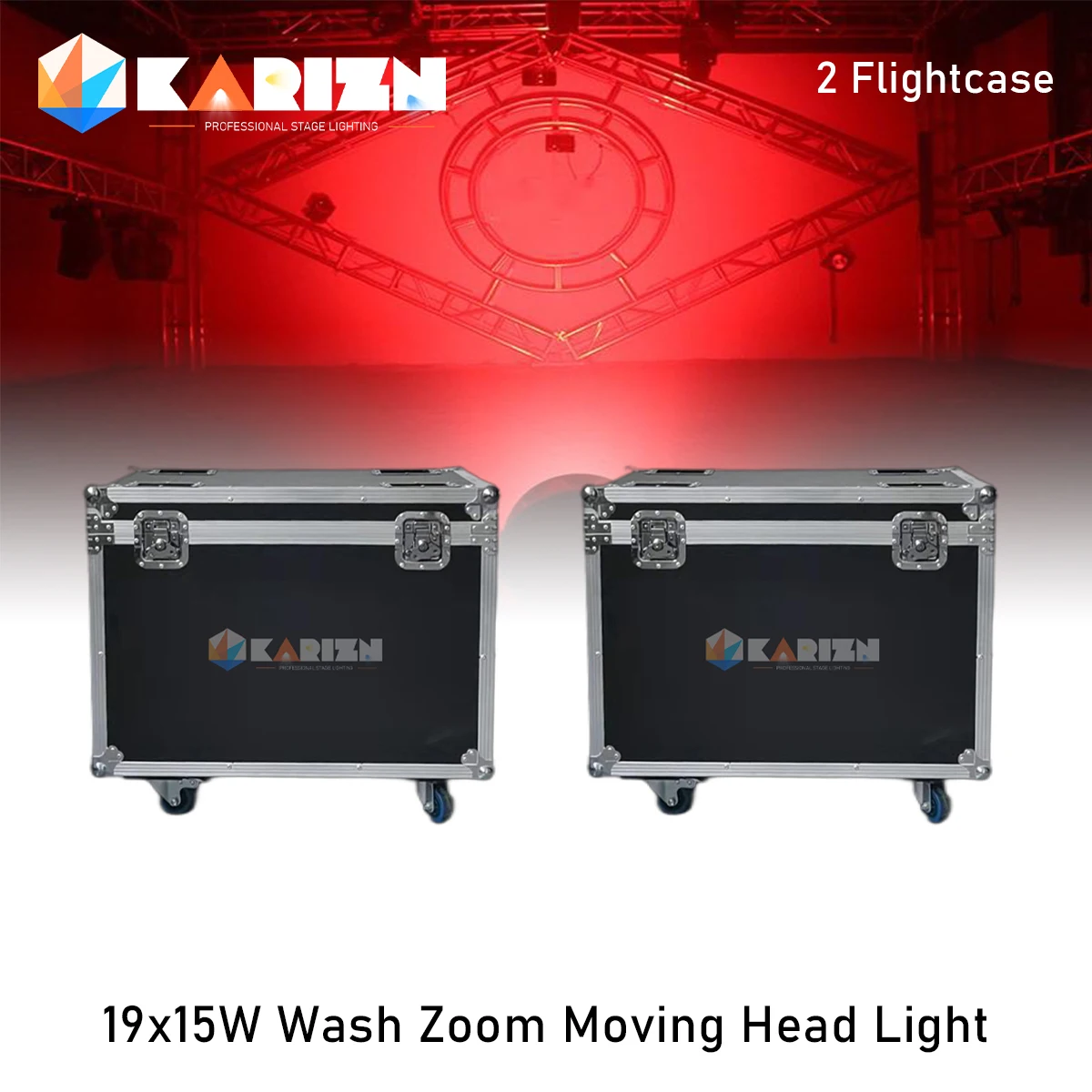 0 Tax 2Pcs Flycase per LED 19x15W RGBW Beam + Wash Zoom Moving Head Light DJ Disco Party Bar Dance Floor Stage Effect Lighting