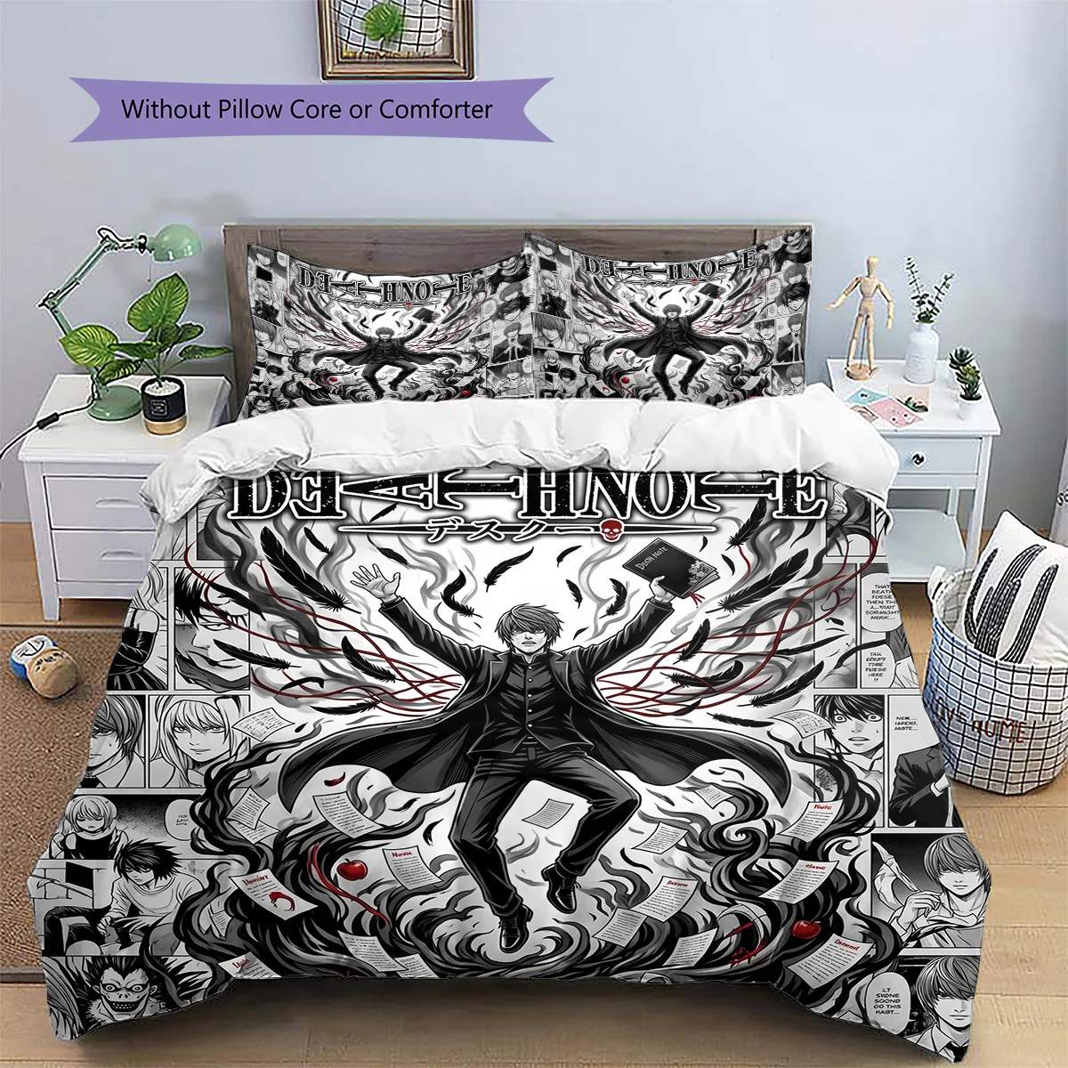 Death Note Anime Themed Printed Pillowcase & Duvet Cover Set | Bedroom Decor Collection | Ideal Gift for Anime Fans YUN6511