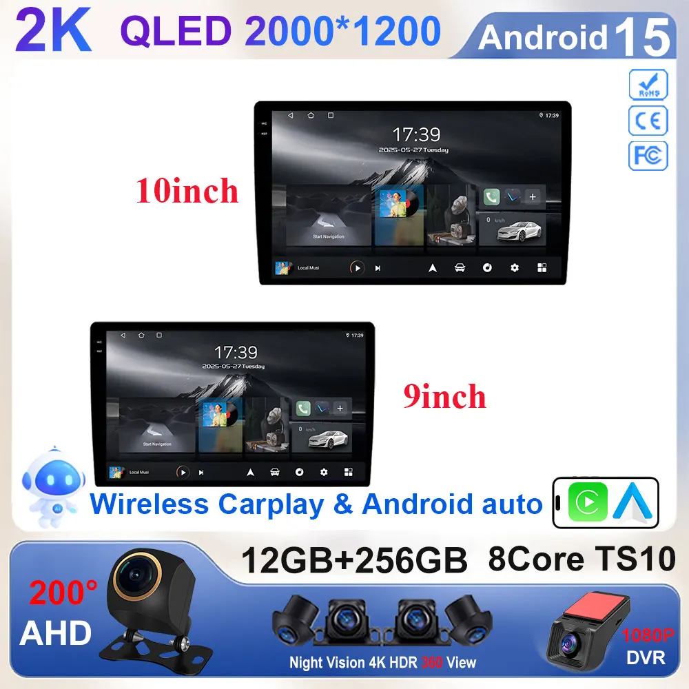 Android 15 Car radio Android Auto GPS multimedia player 2 DIN universal 9/10 inch Car stereo WiFi player  BT CarPlay Screen
