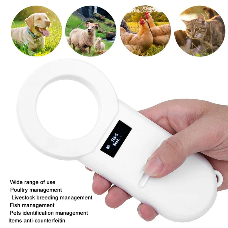 134.2KHz Animal ID Chip Reader FDX-B 11784/5 Rechargeable Dog Cat Microchip Scanner OLED Display For Pets Farm Chicken Duck