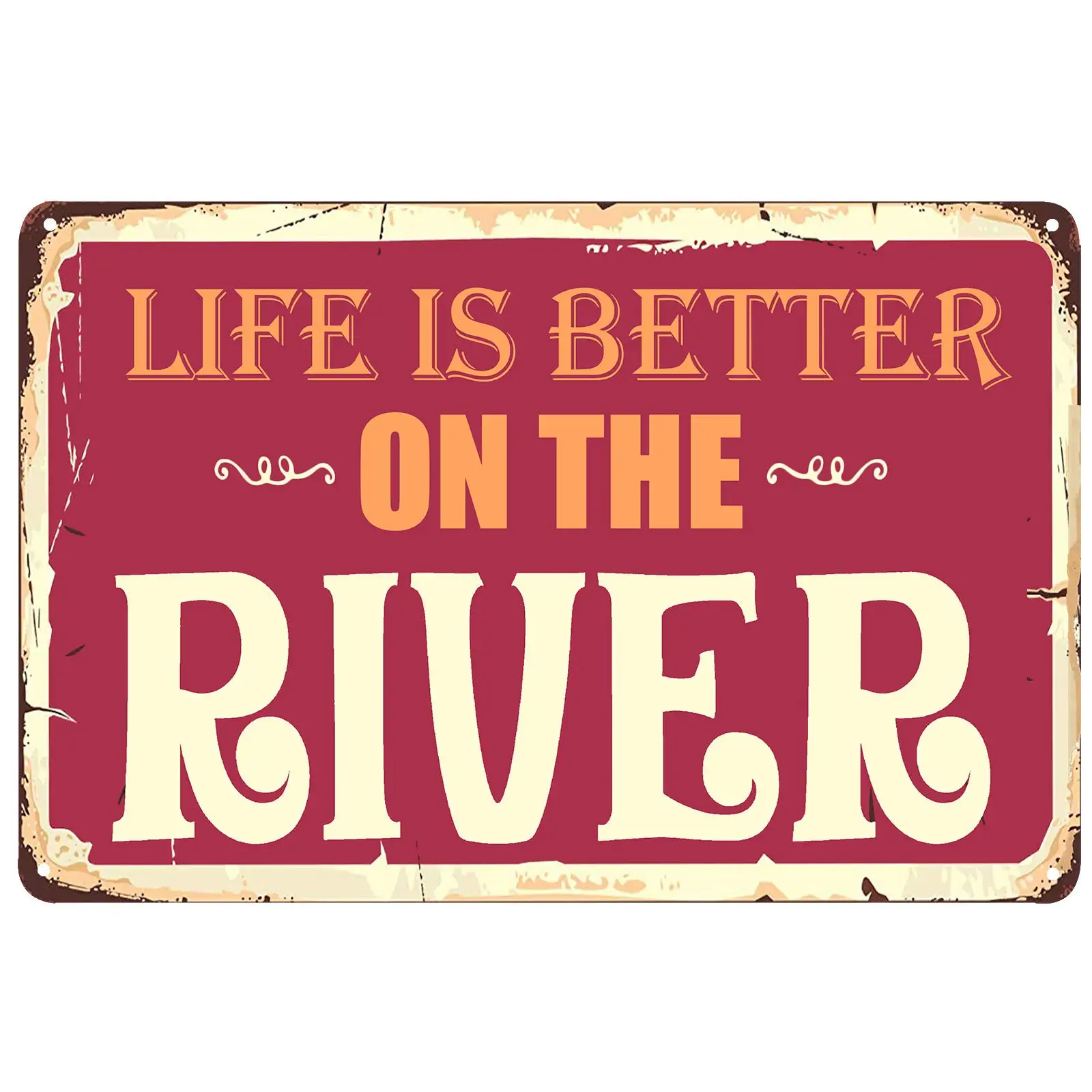 FSTIKO Life Is Better on the River Vintage Tin Bar Sign Farmhouse Wall Home Decor Garden Decorative Plaque for Living Room, sign
