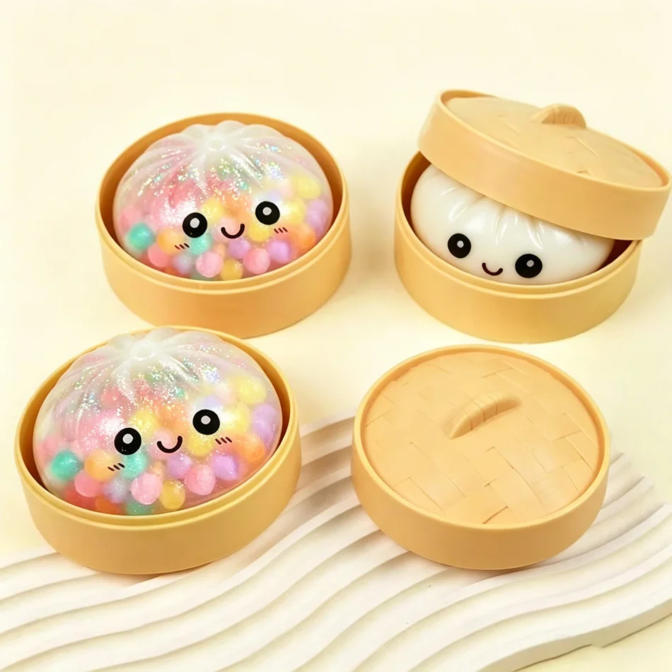 2026 New Colorful Bubble Dumpling Squeeze with Steamer Soft TPR Dough Ball Decompression Fidget Toy Funny Creative Bun Gift