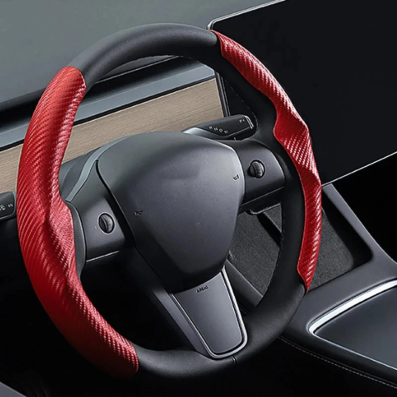 Geeignet für Tesla Modell 3/Y Auto Lenkrad Abdeckung Wildleder Carbon Faser Ultra-Dünne Schweiß Saugfähigen Anti-slip Lenker Auto – Detail 3