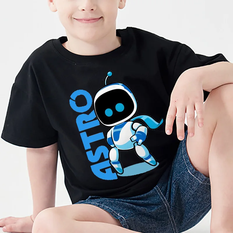 Kids T Shirt Astro Bot Print Toddler Boys T-shirt Solid Color Short Sleeve Tees Girl Summer Casual O-Neck Tops Children Clothing