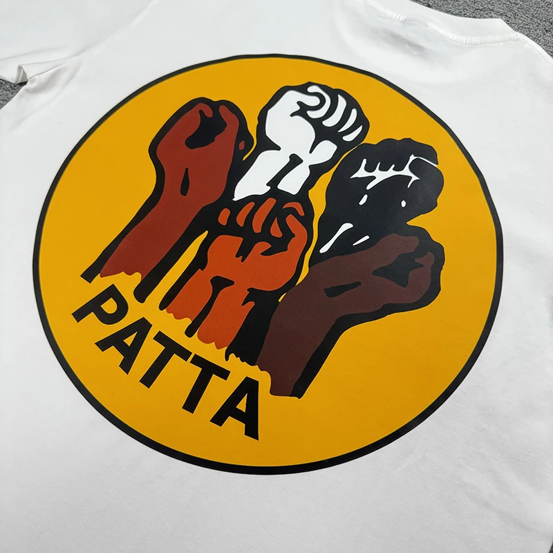Streetwear Men's Women's Summer Loose Versatile Patta T-shirt Cartoon Fist Print Short Sleeve Loose Casual Top