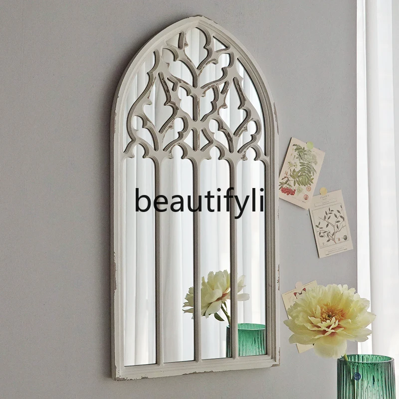 

European and French Retro Vintage Window Mirror Entrance Mirror Background Wall Decoration Wall Hanging Wall Decor