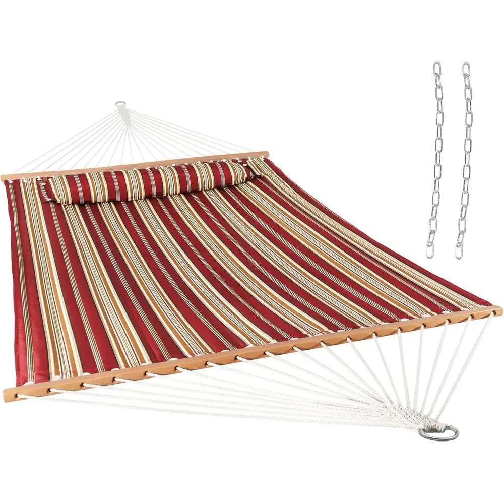 Two-Person Quilted Hammock, 450 lbs Capacity, Red Stripe, 74 x 55 Bed, Outdoor Hammock without Stand