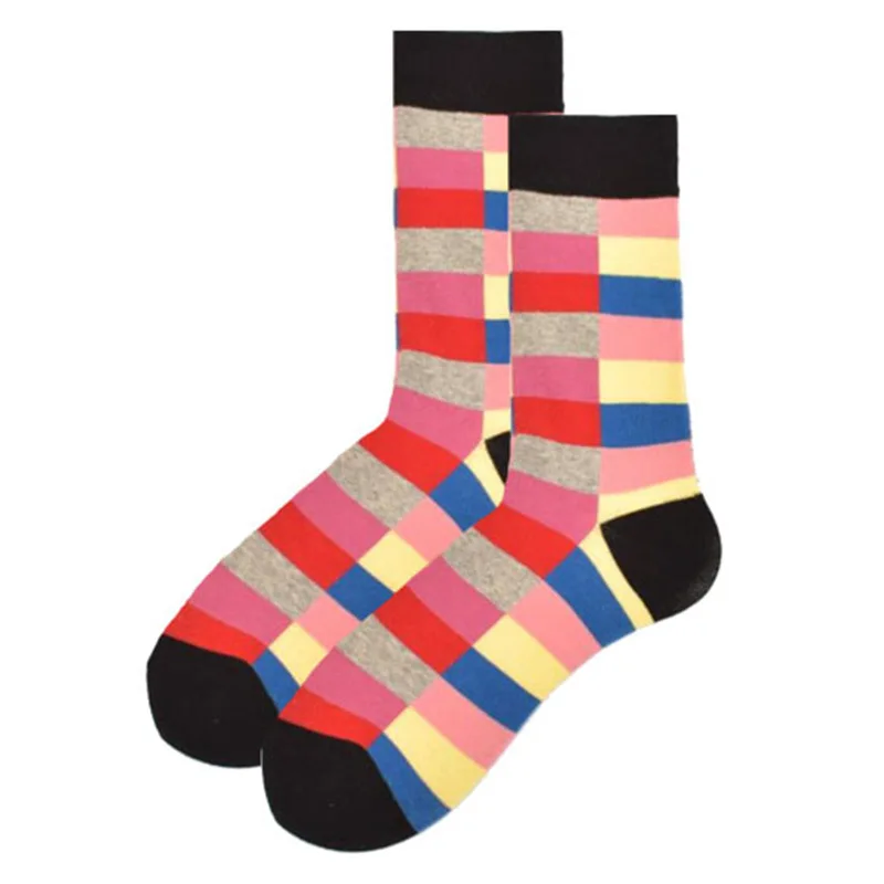 Men Classic Casual Colorful Happy Geometric Grid Style Stripe Business Funny Party Dress Cotton Socks Christmas Gift