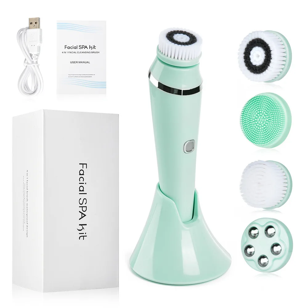 

Electric Facial Cleansing Brush Sonic Waterproof Rotate Rechargeable 4 in 1 Face Cleaning Device Pore Cleaner Skin Care Tool