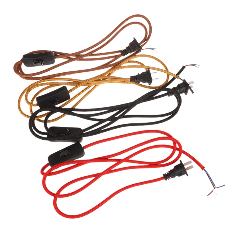 Cabos de Alimentação AC com Plug Switch, Têxtil Coberto, Cabo Flex Fio, Cabo de Extensão para Candeeiro de Mesa, 220V, 1.8 m