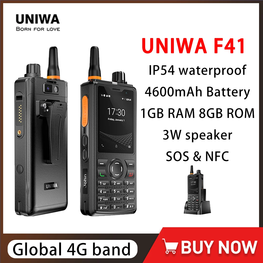 UNIWA F41 4G POC لاسلكي تخاطب Zello مقاوم للماء أندرويد 8.1 الهاتف المحمول شاشة تعمل باللمس 1GB + 8GB 4600mAh 3W مكبر الصوت SOS زر NFC