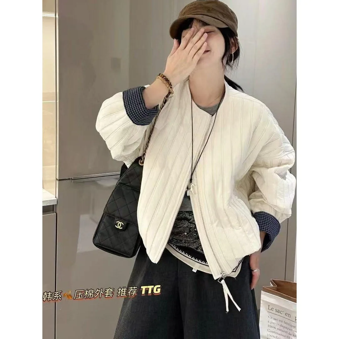 معاطف باركاس قصيرة متينة للنساء سترات مقسمة برقبة دائرية وسحاب وأكمام طويلة فضفاضة ورقيقة وأنيقة غير رسمية لخريف وشتاء 2025 #2