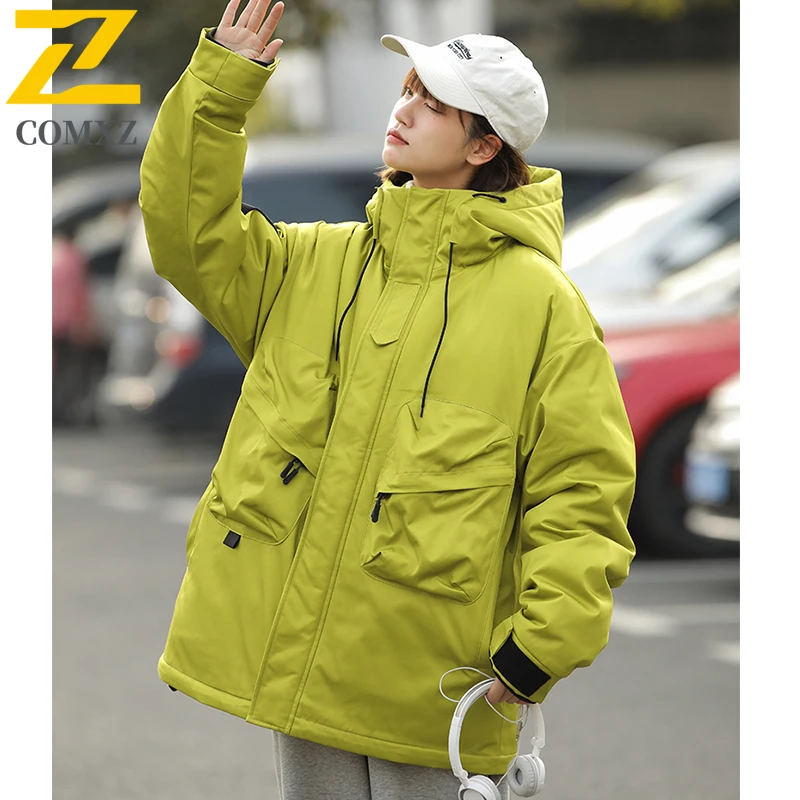 2025 الشتاء سترة النساء الرجال موضة عادية سميكة الباردة واقية يندبروف القطن معطف مبطّن اليابانية فضفاضة الدافئة مقنعين سترة