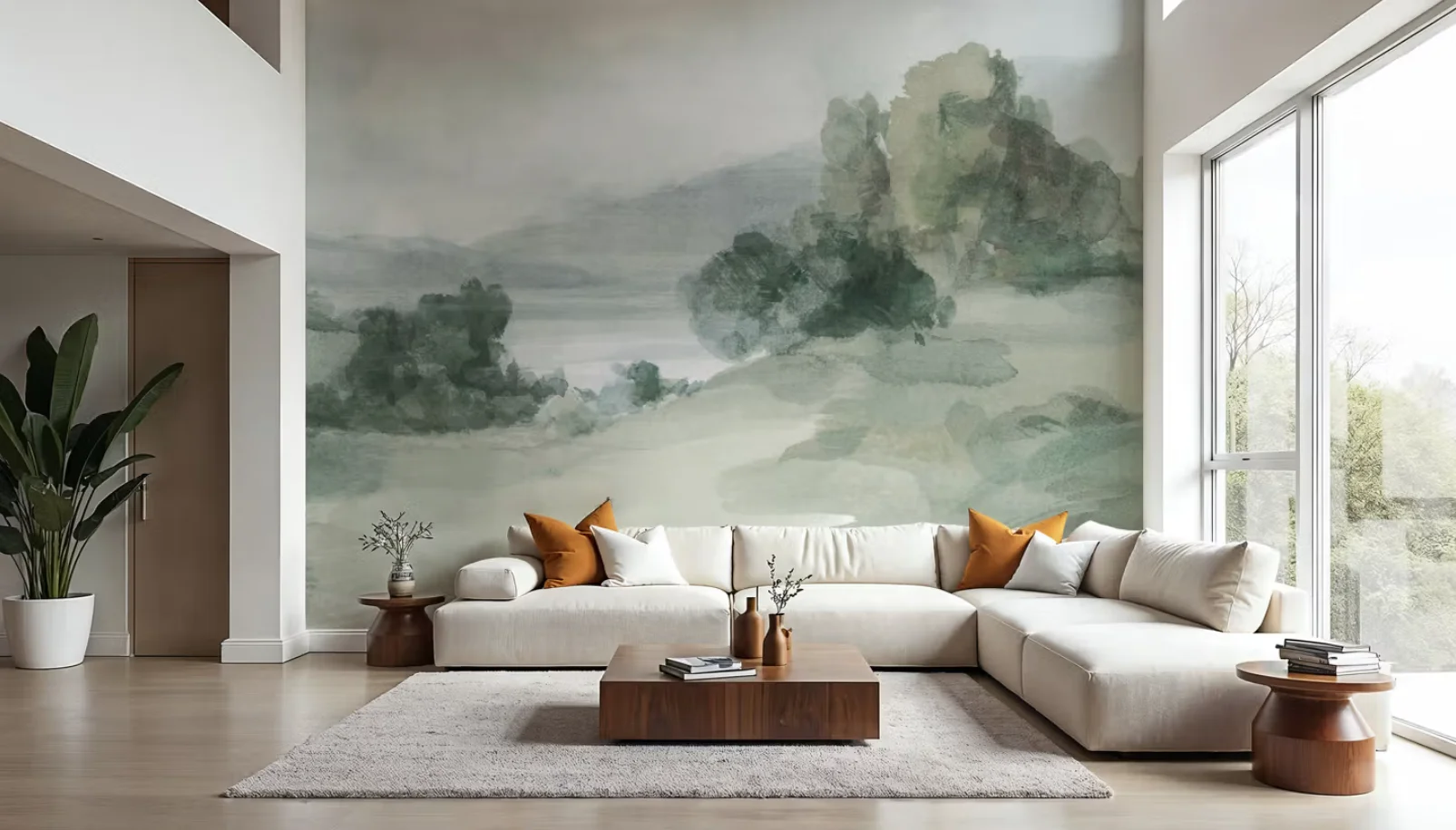 

Customized Size Mural Dreamy Watercolor Landscape Painting Forest Wallpaper Home Decoration Living Room Bedroom Mural Painting