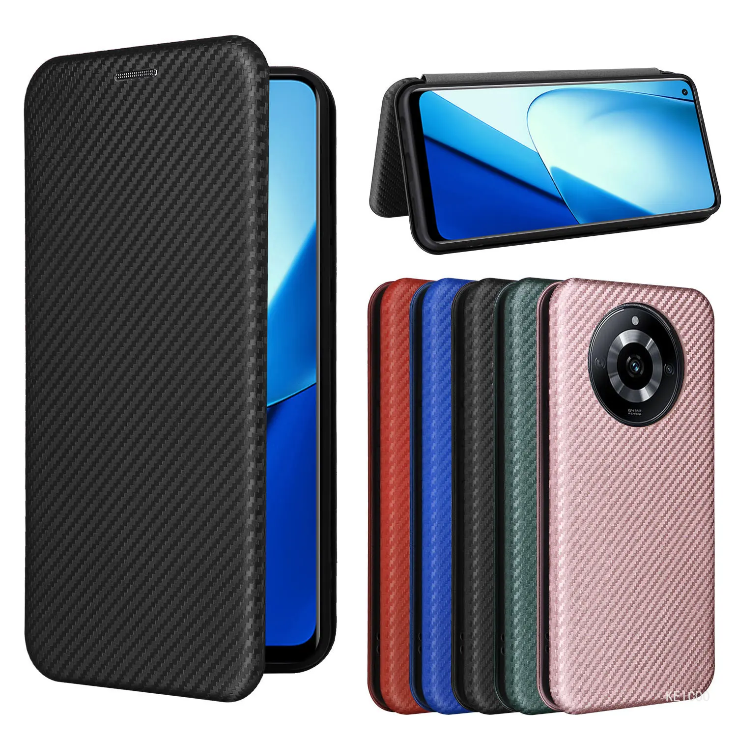 Carbon Fibre Non-slip Flip Cover Case For Oppo Realme 11 6 8 9 Realme11 6 8 9 Pro Plus 5G RMX3740 Leather Case Anti-fall Etui