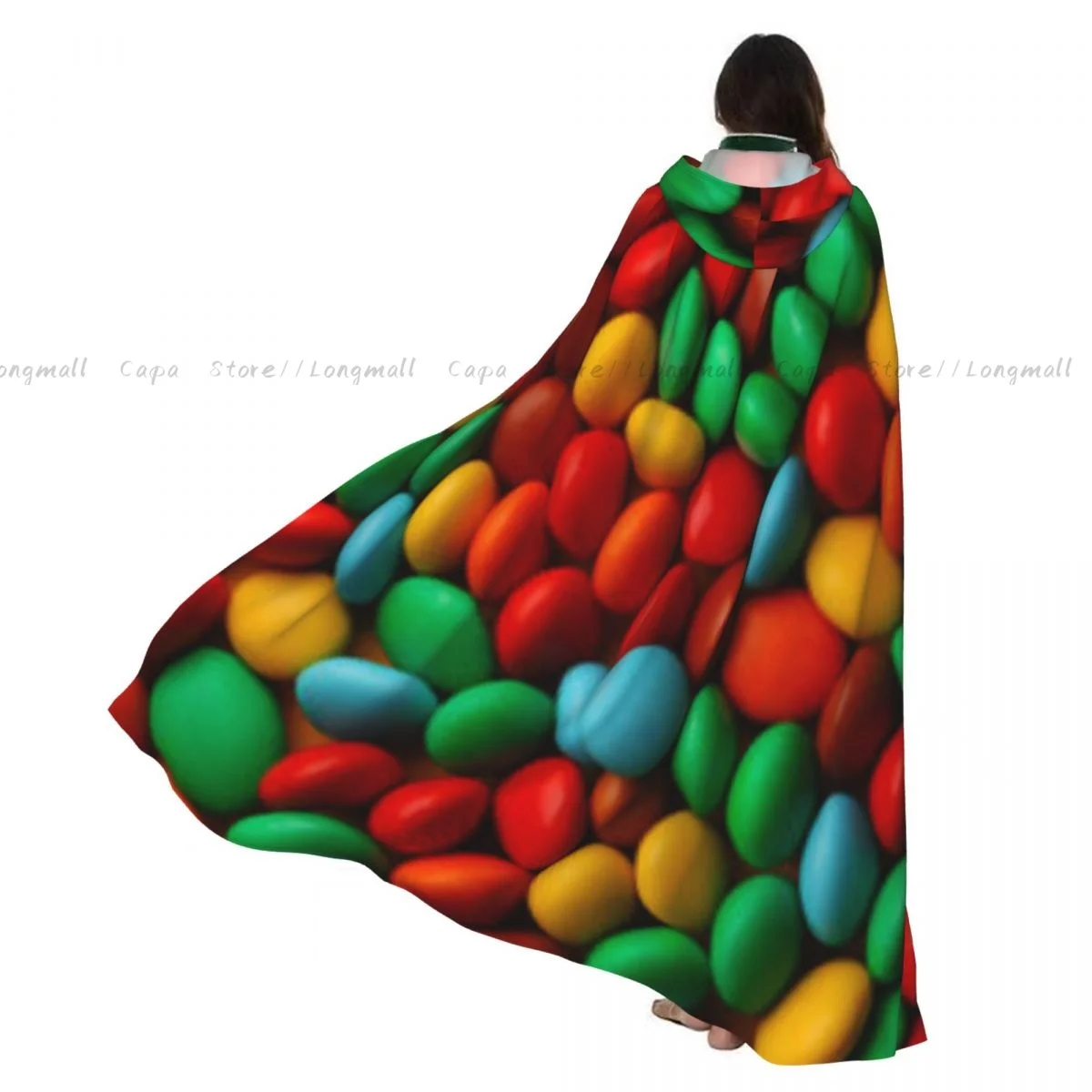 

Adult Halloween Colorful Candies Cloak Cape Hooded Medieval Costume Full Length Dress Coat
