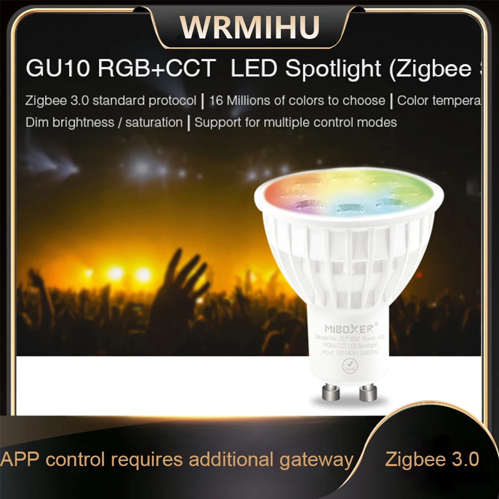 

MiBoxer FUT103Z AC 85V-265V Zigbee 3.0 GU10 4W RGB+CCT LED Spotlight gateway Controller/Voice/ App Control Smart Bulb Lamp