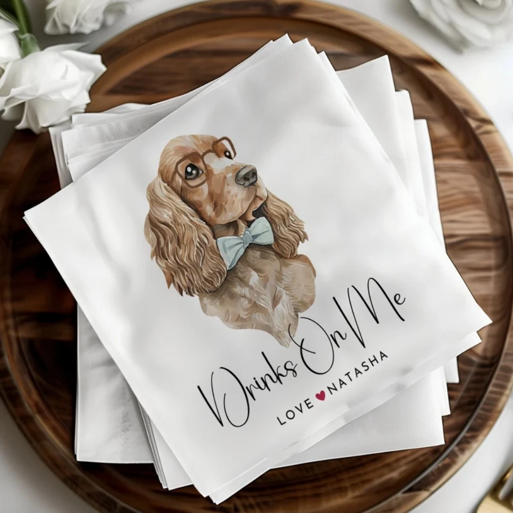 Custom Pet Cocktail Napkins, Personalized Dog Wedding Napkins, Custom Pet Portrait Napkins, Pet Lover Wedding Decor, Pet，50Pcs