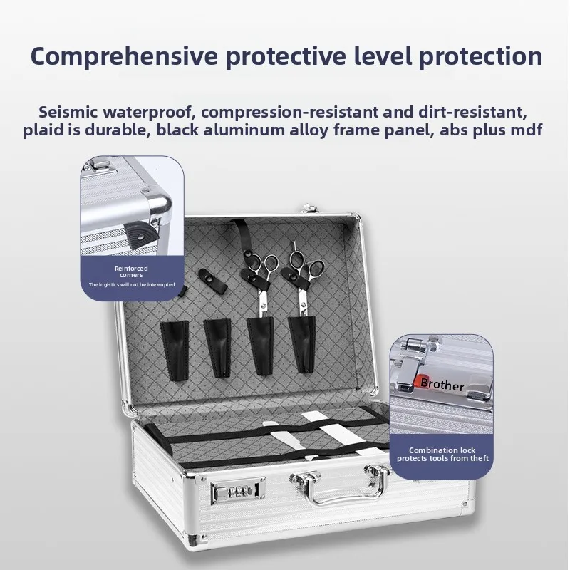 Aluminum Frame Barber Tool Box with Combination Lock and Velvet Lining, Portable Hairdressing Tool Case for Scissors, Clippers