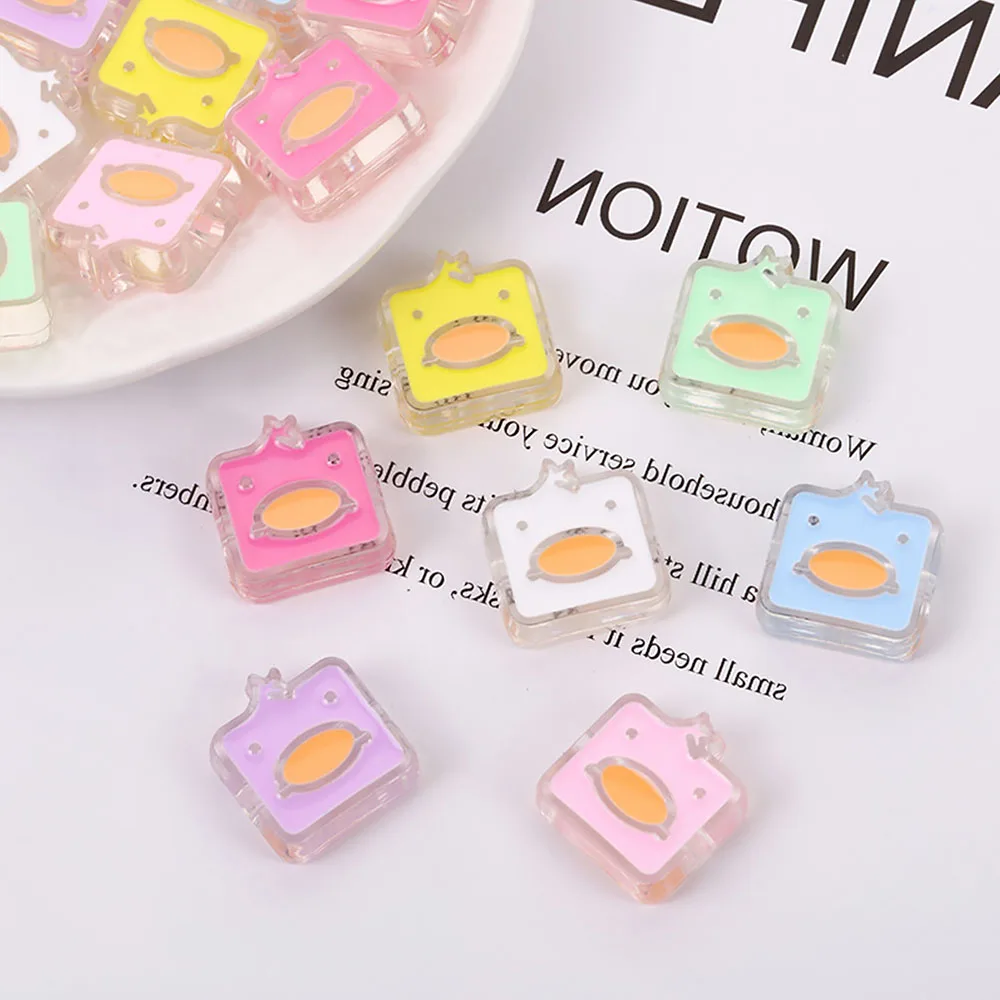 10Pcs Square Flat-Billed Duck Shape Loose Beads Acrylic Transparent Drop Oil Color Spacer Beaded For Jewelry Making DIY Bracelet