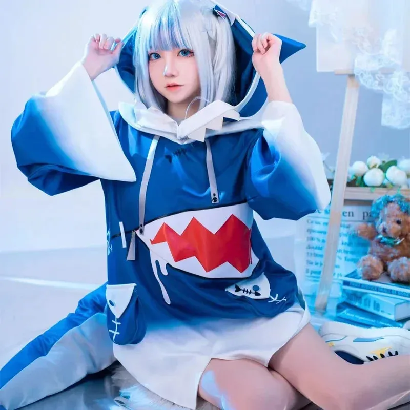 

Hololive Vtuber Virtual Anchor Gawr Gura Cosplay Costume Wig Set Girl Cute Shark Costume Carnival Party Dress Up