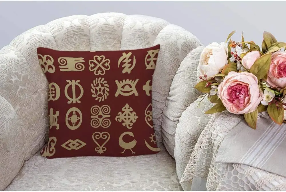 Adinkra Symbol Pillowcase, African Tribal Pattern Cushion Cover, Ethnic Boho Home Decor, Vintage Cultural Art Gift