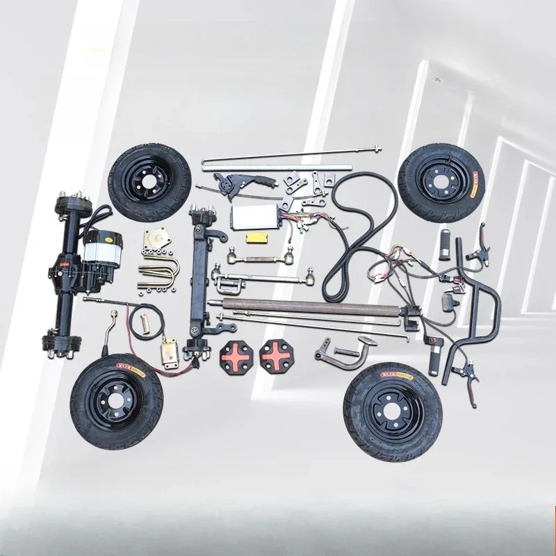 Flatbed Truck Chassis for Electric Four Wheeler,Front and Rear Axle Assembly,Snack Cart Modification,Copper Core Drum Brake