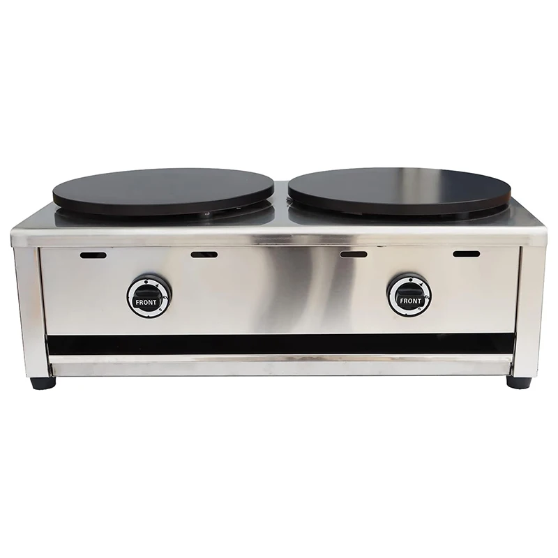 Commercial Dual-HEAD Gas Crepe Maker เครื่องอบแพนเค้ก Griddle เครื่อง Non-Stick ปรับอาวุธ