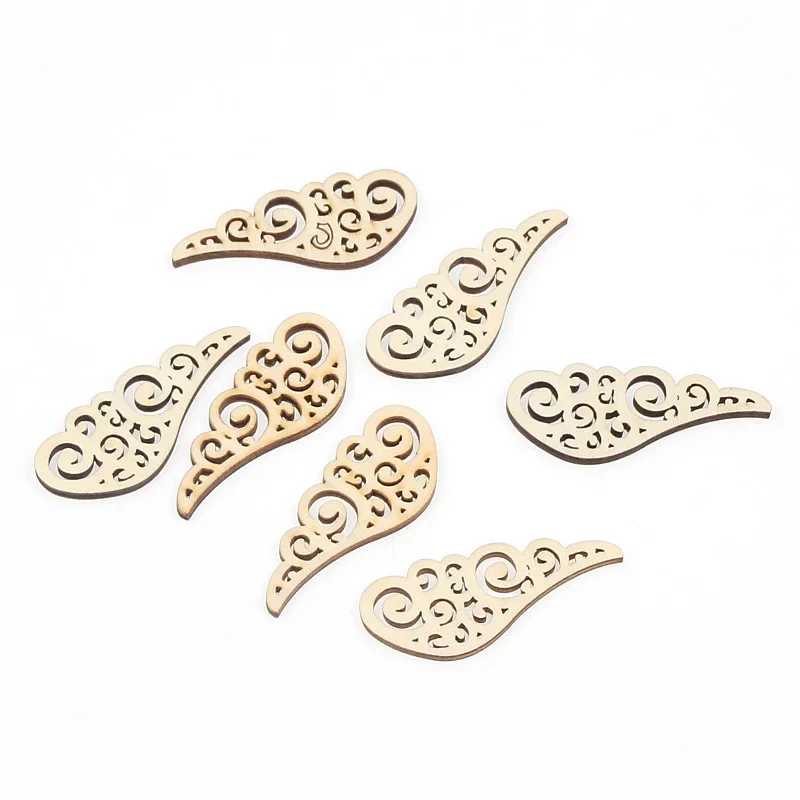 10Pcs Wooden Wing Scrapbooking Wood Craft Decoration For Handmade Festival Party Wedding Home Ornament Art 24x57mm