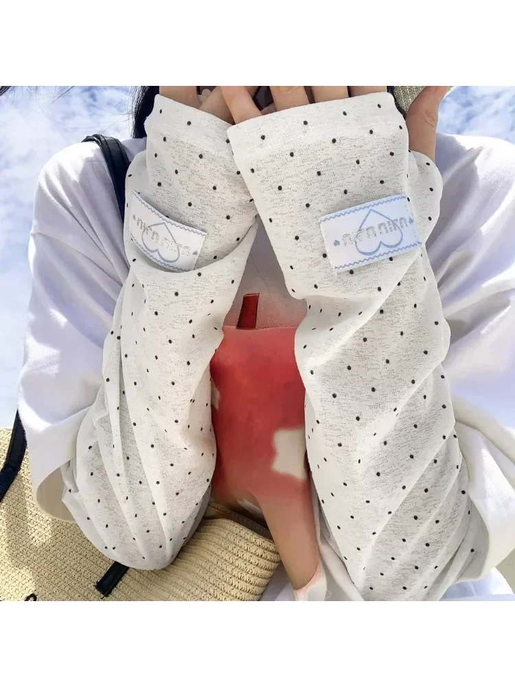AliExpress NONE Summer Women Polka Dot Sun Protection Arm Sleeves Korean Trendy Ins Loose Arm Covers Cycling Driving Outdoor Sun Sleeves