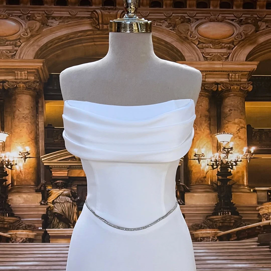 Robe de soirée Simple plissée, corsage sans bretelles, taille strass, longueur au sol, robe de demoiselle d'honneur, robe de Banquet, personnalisation disponible