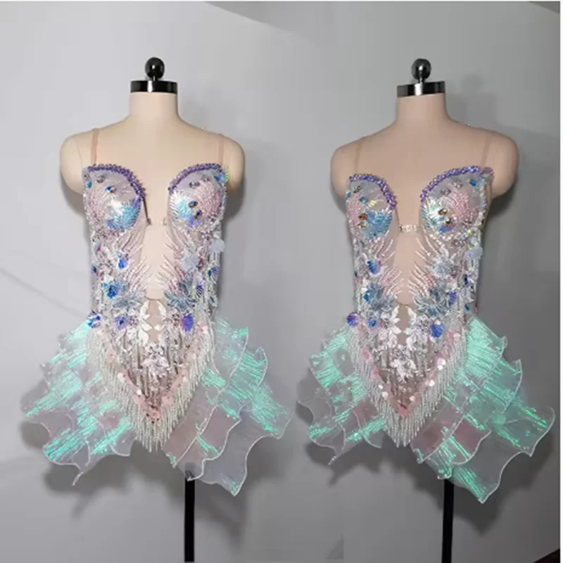 Sexy Zeemeermin Kostuum Vrouwen Prestaties Outfit Borduren Bodysuit Gogo Drag Queen Kleding Festival Party Show Rave Kleding yk