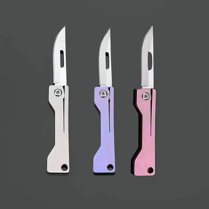 Titanium Alloy Mini Folding Knife Sharp Portable Self Defense Camping Cutting Tool Key Chain Unpacking Knife Utility Knife Gift