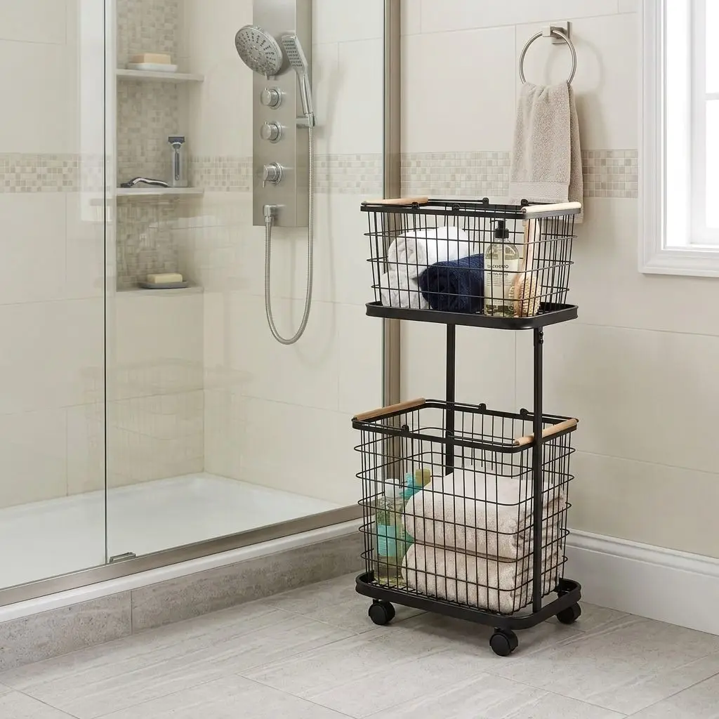 2-Tier Mobile Laundry Cart with Wheels – Large-Capacity Storage Trolley for Dirty Clothes