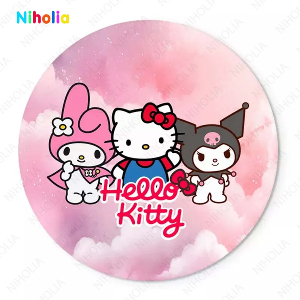 Hello Kitty Backdrop Pink The First Girl Birthday Decoration Photo Background Cylinder Cover Round Baby Shower Studio Decor