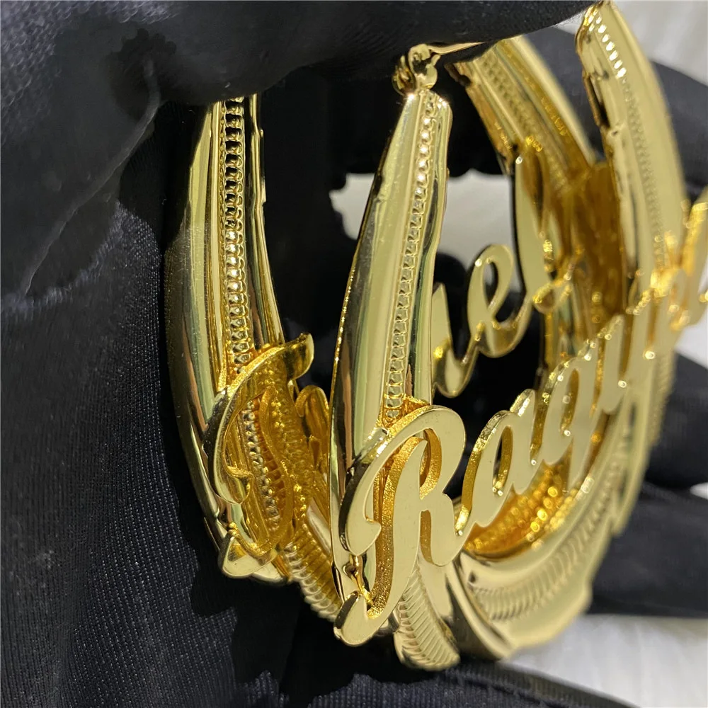 2023 60mm Custom Name Stainless Steel Earring Custom Name Huggie Exaggerated Large Earrings Hoop Jewelry