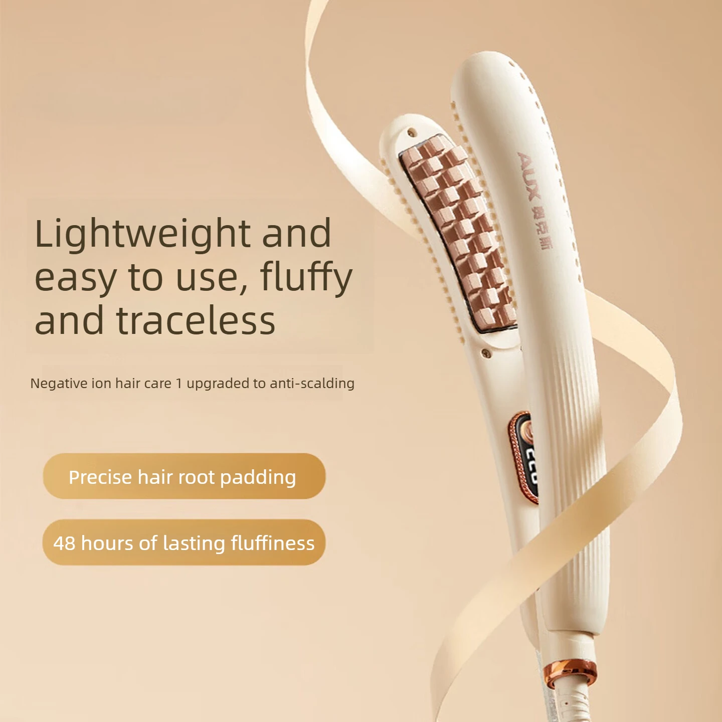 Arc Crimping Hair Iron for Voluminous Root Lift, Negative Ion Essential Oil Hair Styler, Anti-Scald Heat Protection for Home Use