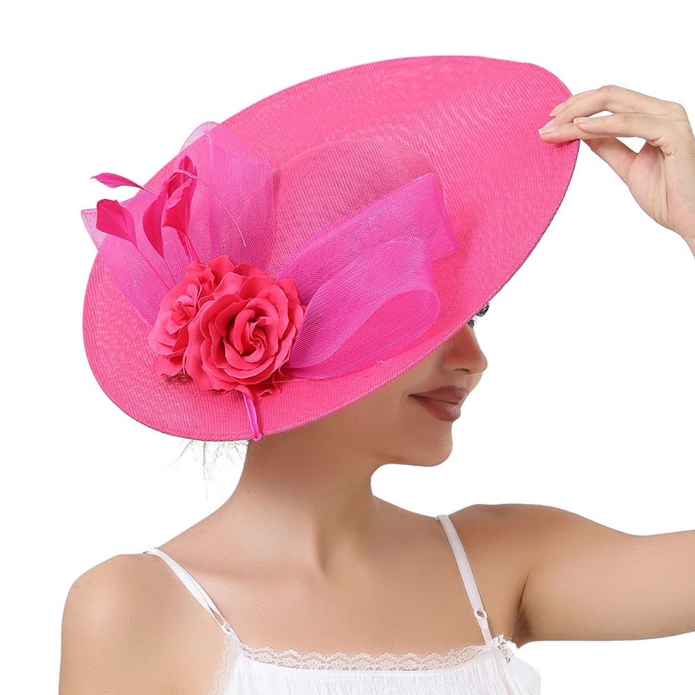 Elegant 40cm Big Size Wedding Fascinator Hat for Women Elastic Net Headwear Ladies Cocktail Church Party Hair Accessory