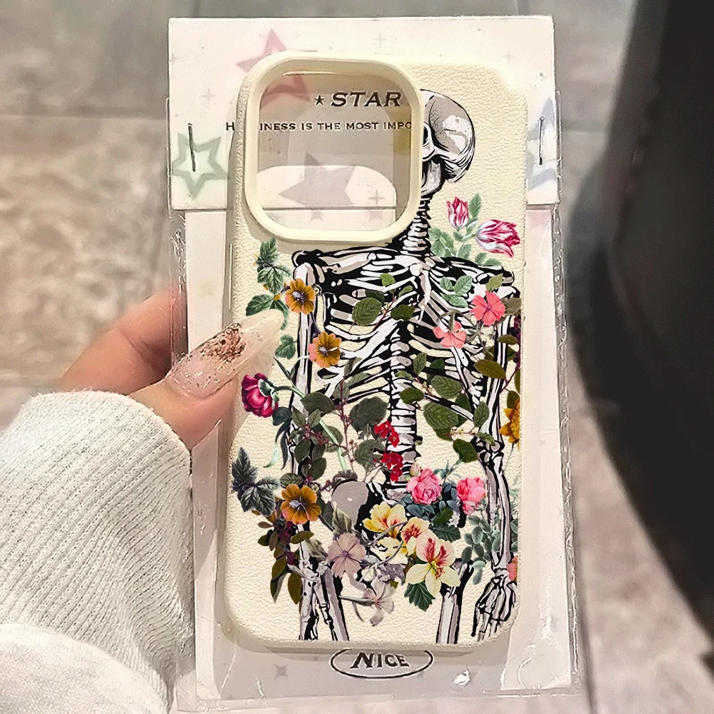 Blumen-Skelett-Handyhülle für iPhone 17 16 15 14 13 12 Pro Max 16 15 14 Plus 17 16 15 14 13 12 Pro 17Air Silikon-Matt-Hülle – Detail 1