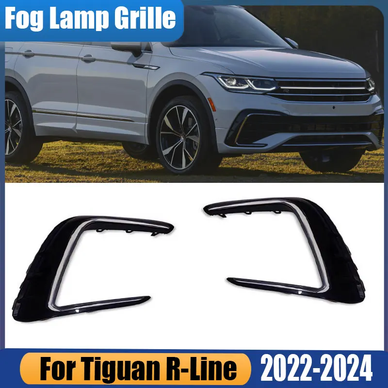 

For Tiguan R-Line R Line 2022-2024 Front Bumper Foglight Grille Surrounding Fog Lamp Grille Chrome Trim Strip Car Accessories