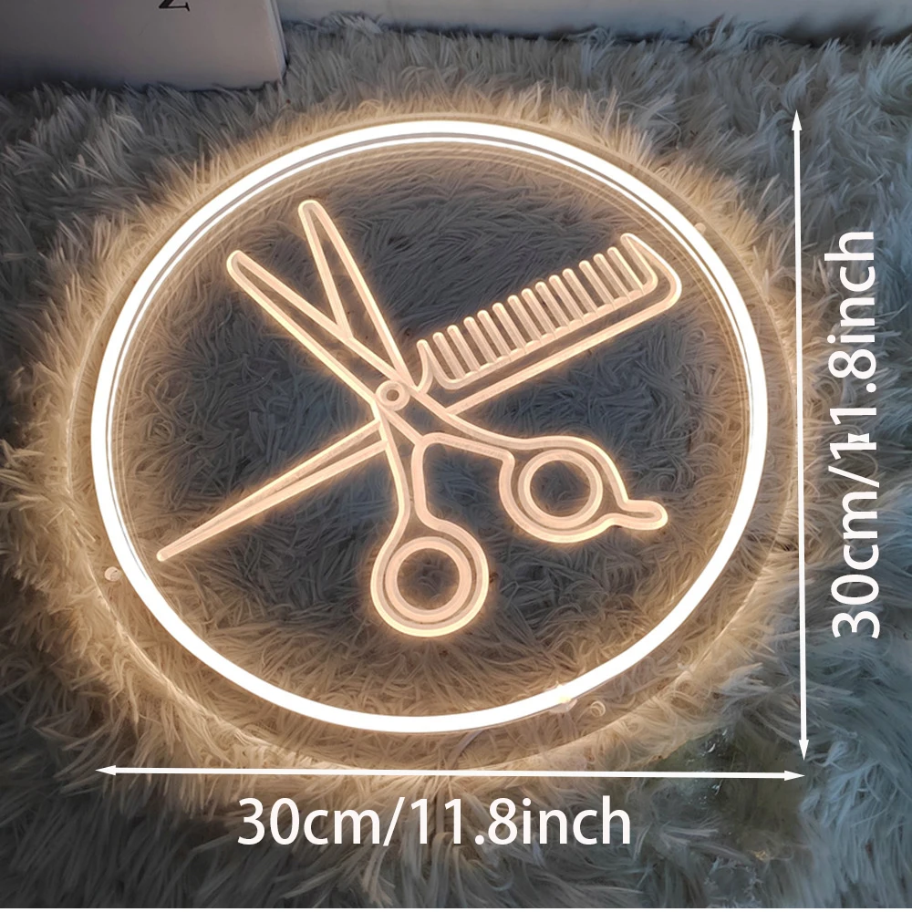 Hair Salon Neon Signs for wall decor Beauty Room Decor Barber Neon Light LED Signs for Wall Haircut night  Comb and scissors USB