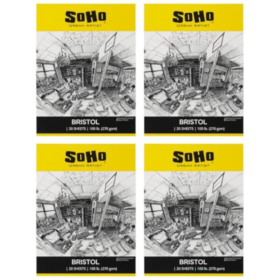 Bristol Paper Pads - Smooth Bristol Paper Pads for Sketching, Charcoal, Colored Pencils, Inks, and More! - 19x24-4 Pack