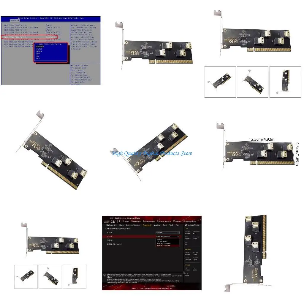 

U2JE Internal 4 Port Soft для PCIE X16 до SFF-8654 CONTROLLER CARD для поддержки настольного ПК SSD HDD с низким профилем.
